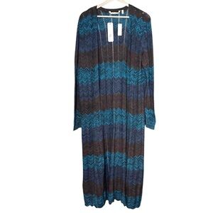 Soft Surroundings Gabriela Duster Long Open Cardigan Size M Chevron Blue Brown